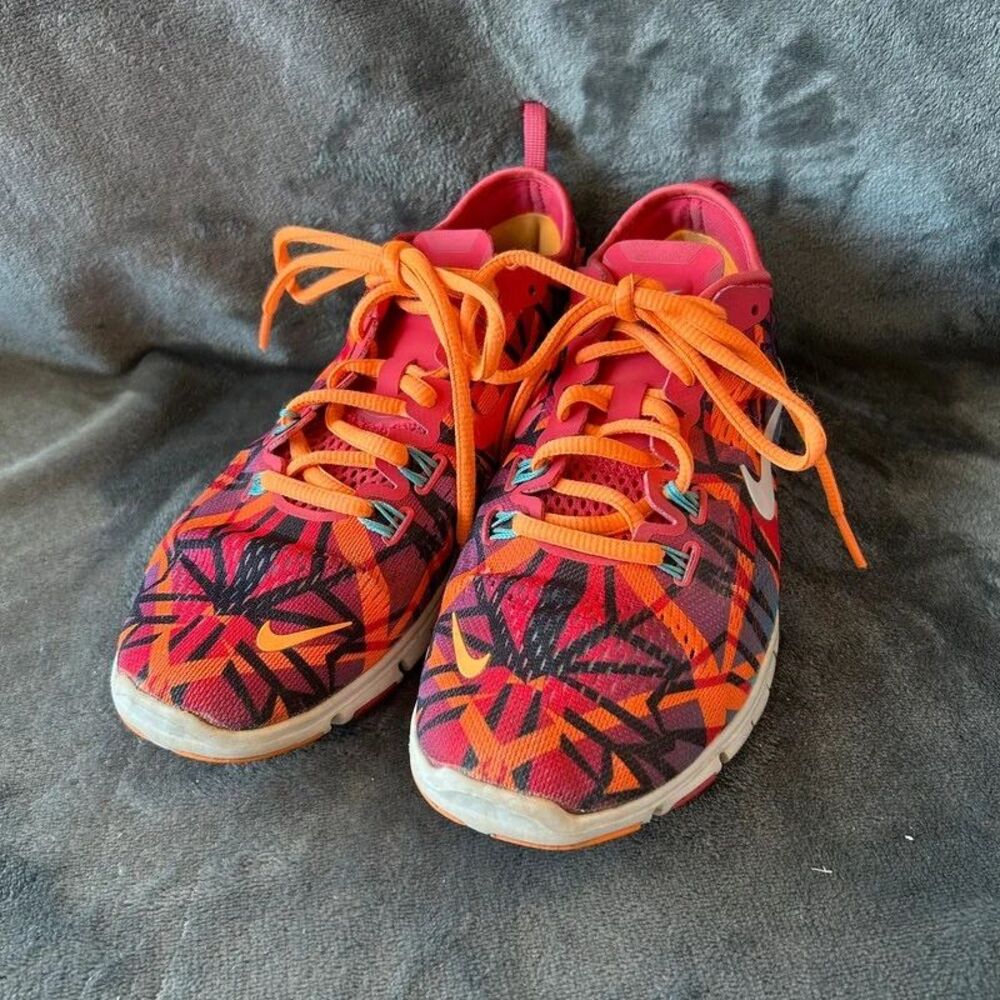 Nike Free 5.0 TR Fit 4 Shoes Womens Orange Print Training size 6.5 #15